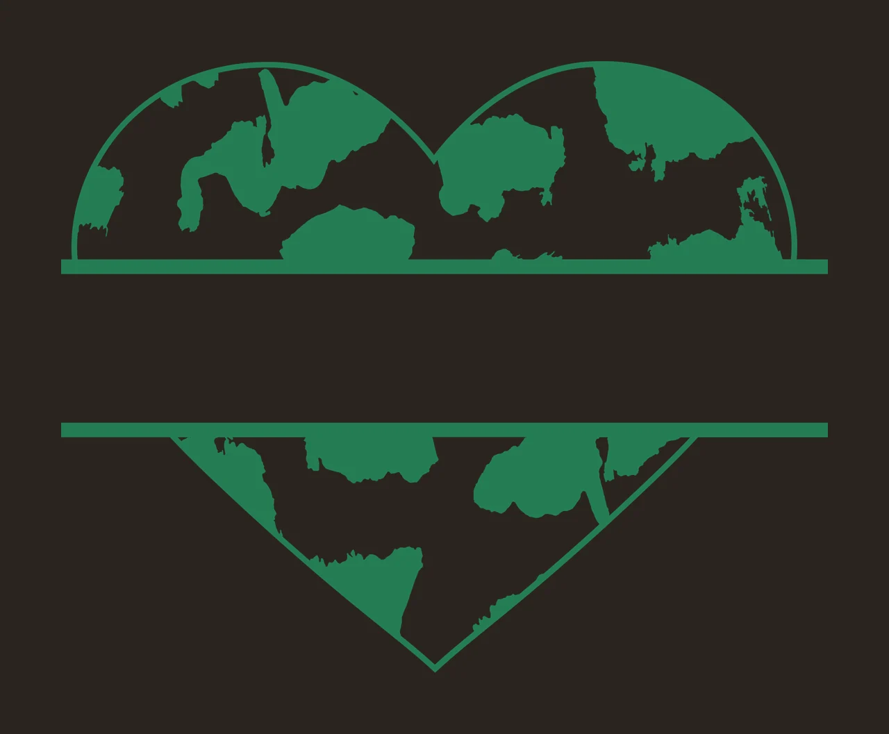 Split heart monogram frame with heart silhouette, cow spots, split horizontal frame and text banner area in mint green and white contrast preview thumbnail