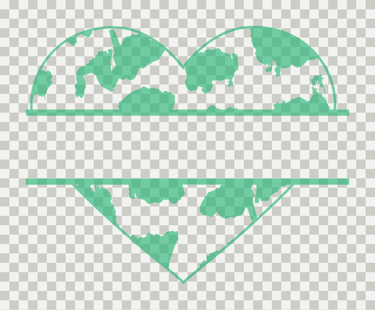 Split heart monogram frame with heart silhouette, cow spots, split horizontal frame and text banner area in mint green and white transparency and detail preview thumbnail