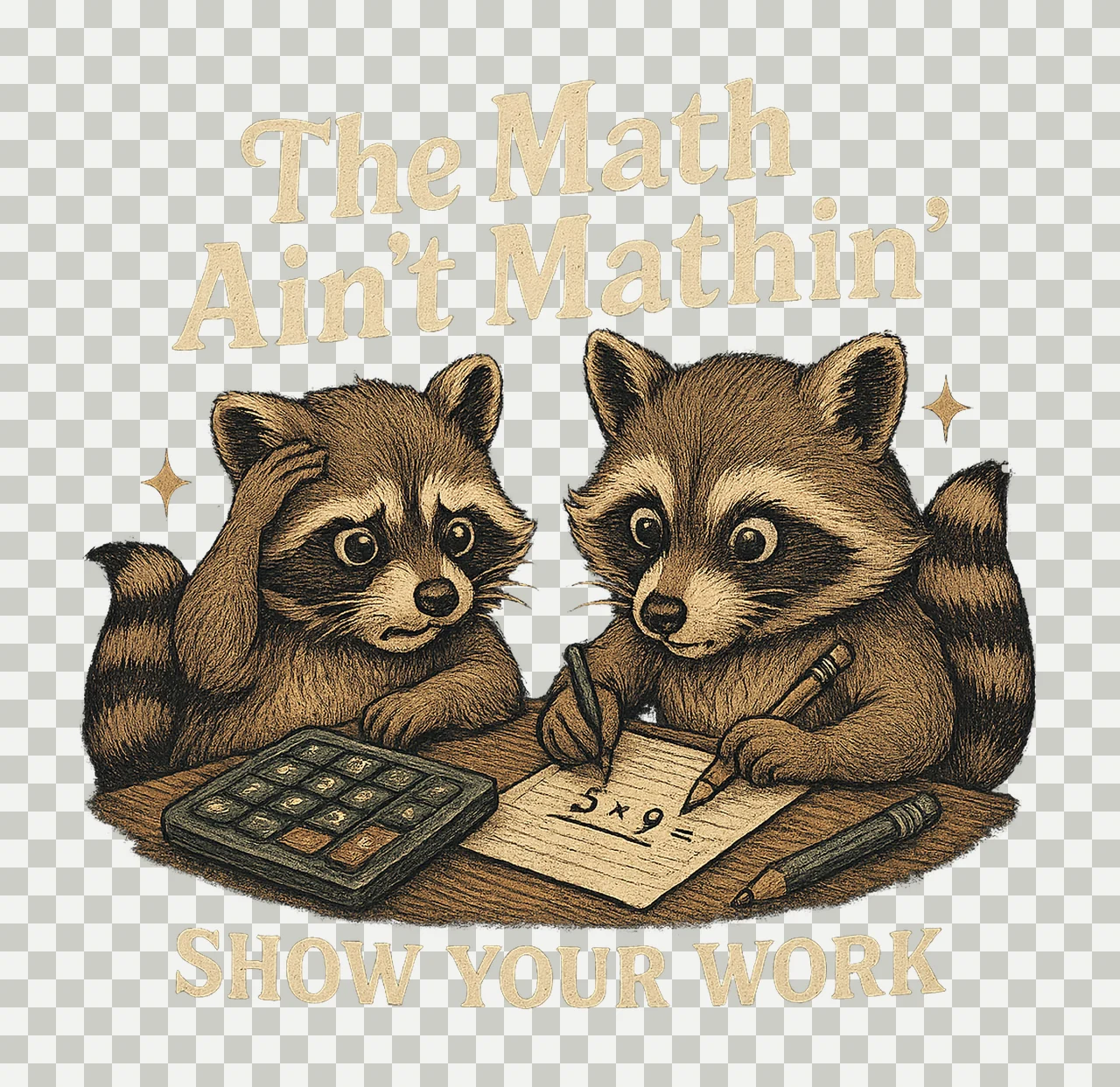 Funny Math Teacher The Math Ain Mathin Raccoon Shirt Design transparency and detail preview thumbnail