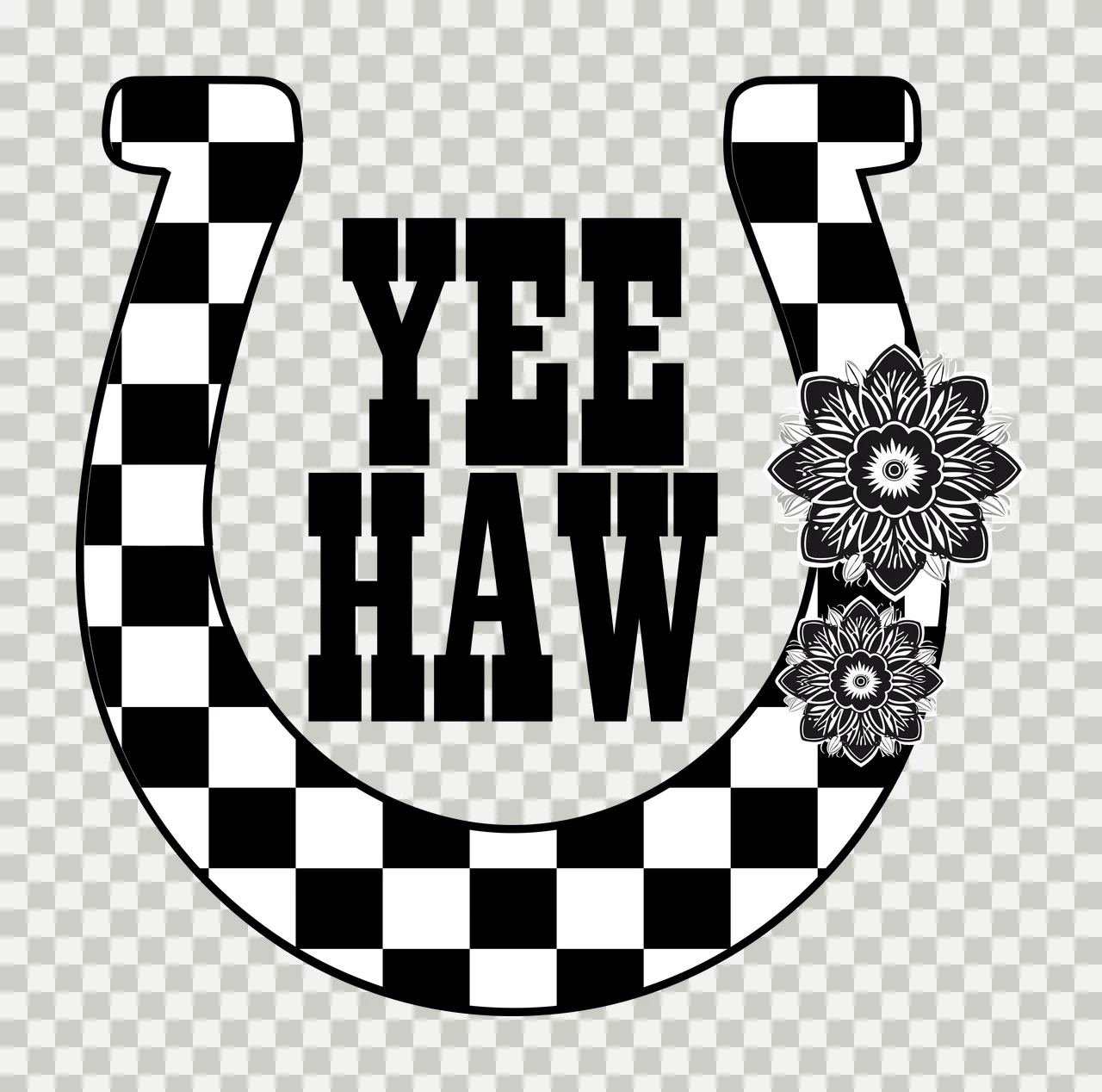 Yee Haw Grid Horseshoe Design containing text flower typographic transparency and detail preview thumbnail