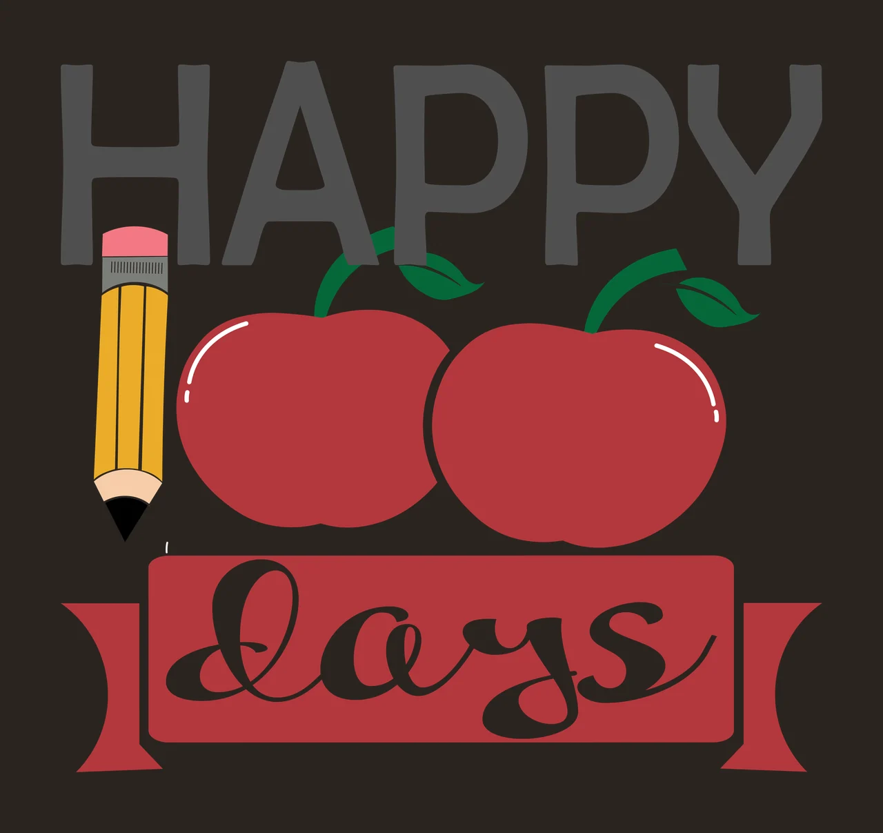 Happy 100 Days Text With Apples celebrating word pencil two contrast preview thumbnail