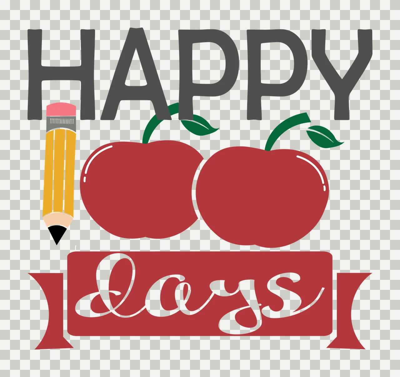 Happy 100 Days Text With Apples celebrating word pencil two transparency and detail preview thumbnail