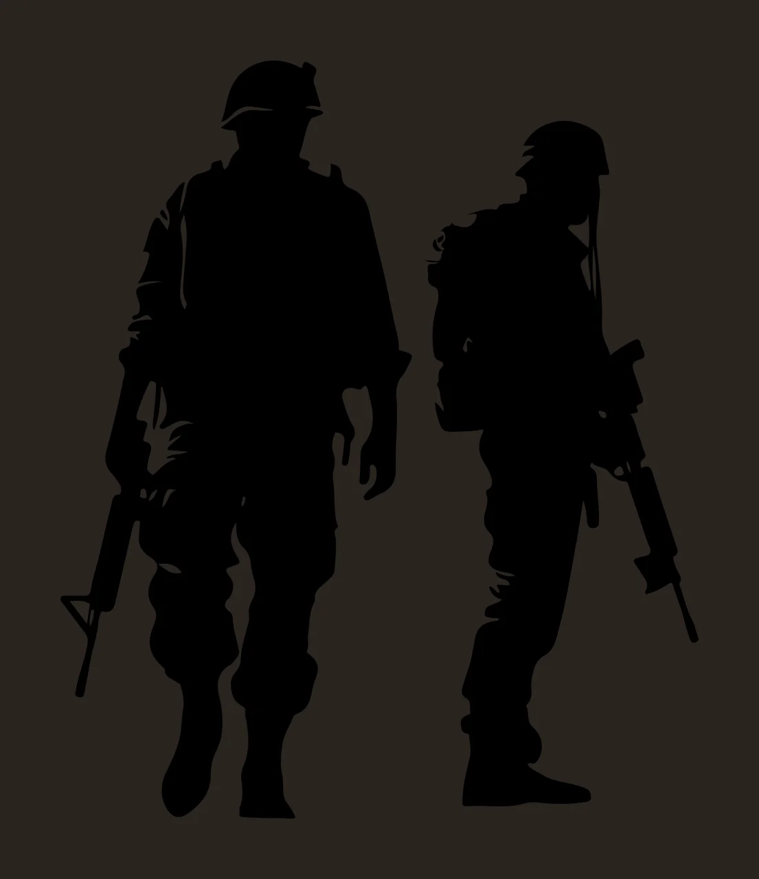 Soldier Silhouettes Standing With Rifles soldiers helmets gear contrast preview thumbnail