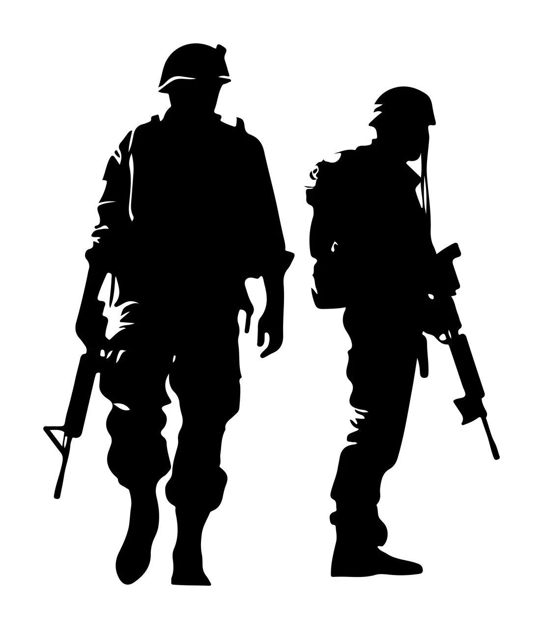 Soldier Silhouettes Standing With Rifles soldiers helmets gear