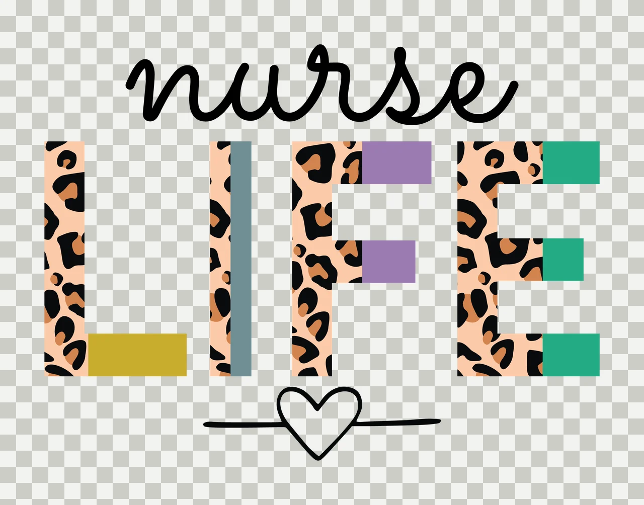 Nurse Life Leopard Print Lettering Graphic heart line typography transparency and detail preview thumbnail