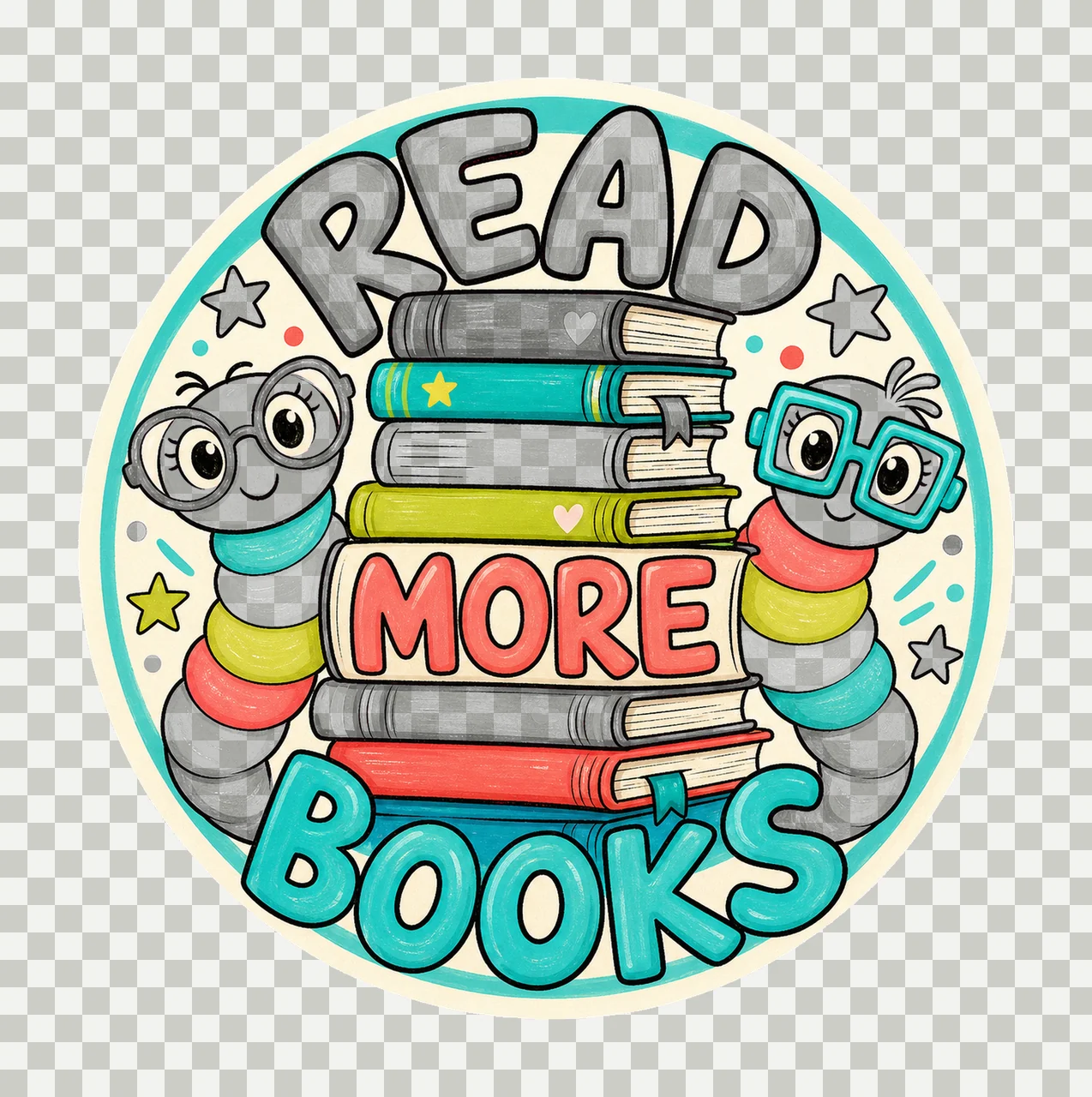 Book Lover Reading Worm Preppy sublimation Variation B transparency and detail preview thumbnail