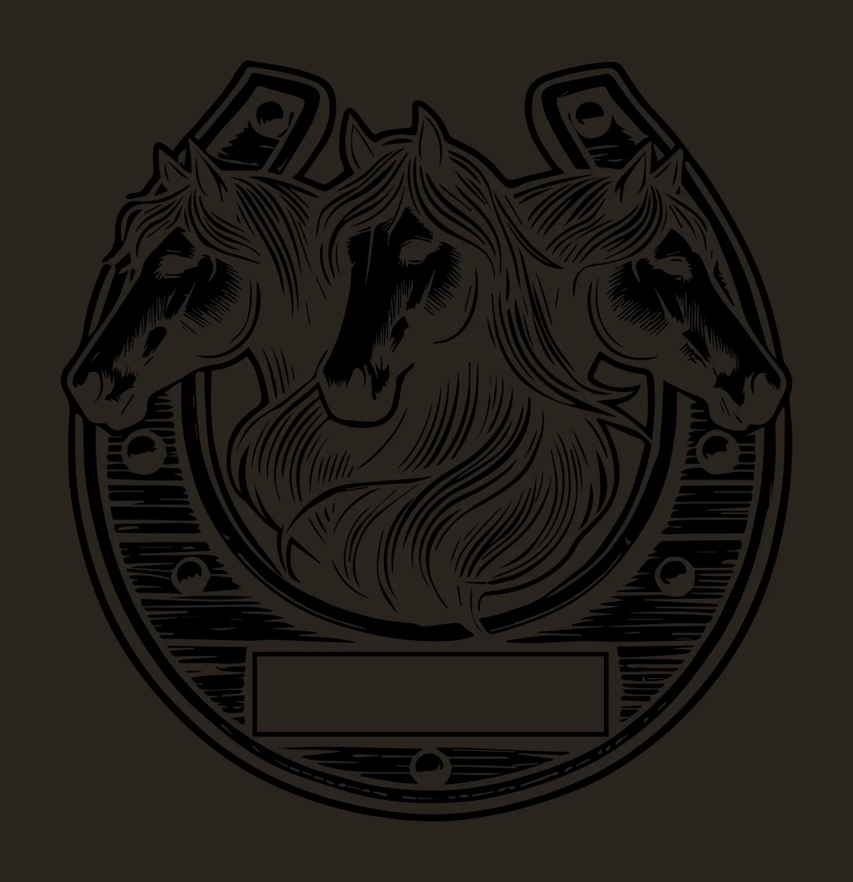 Horse Three Heads Within Horseshoe Emblem horses blank rectangular contrast preview thumbnail