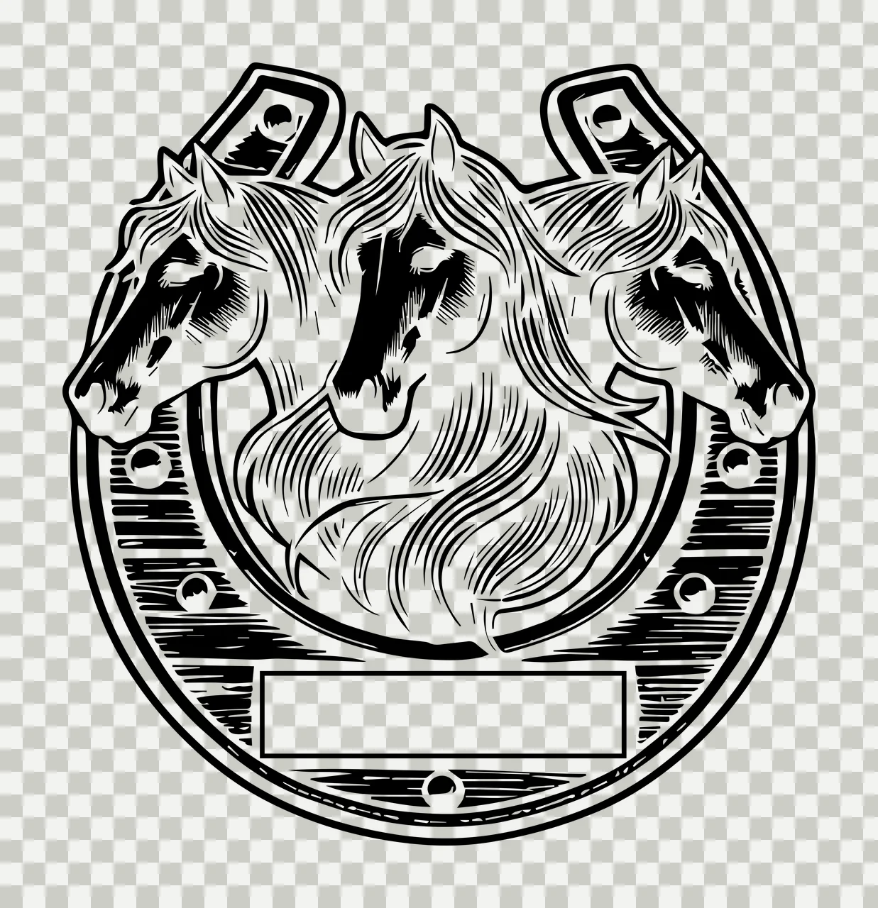 Horse Three Heads Within Horseshoe Emblem horses blank rectangular transparency and detail preview thumbnail