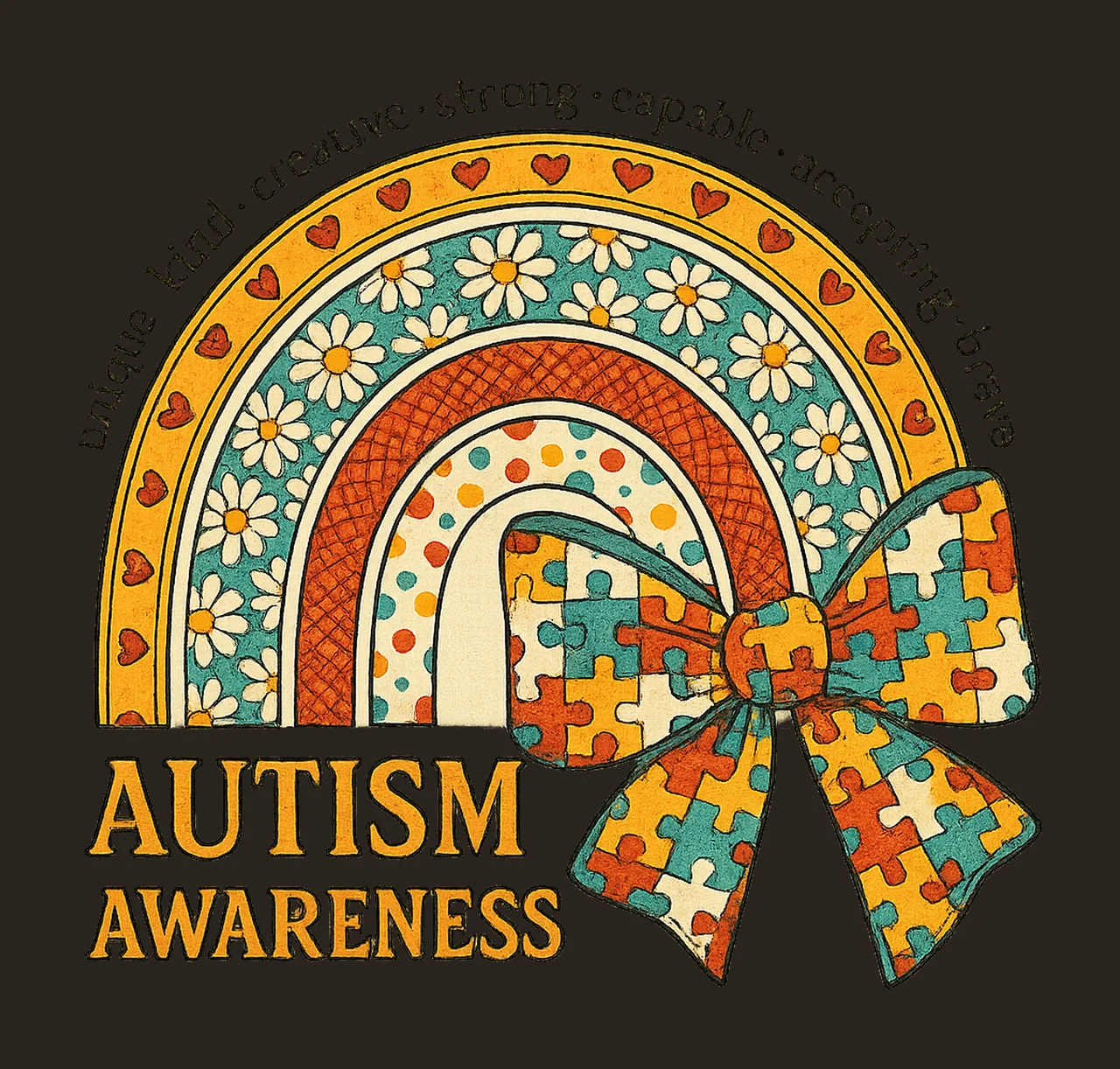 Autism Awareness Digital Sublimation Design Bow Friendship contrast preview thumbnail