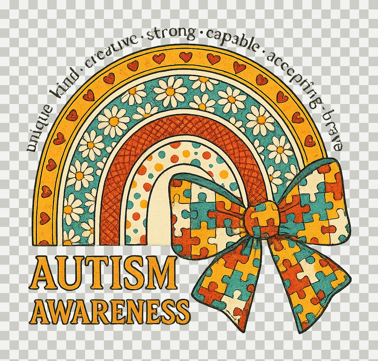 Autism Awareness Digital Sublimation Design Bow Friendship transparency and detail preview thumbnail