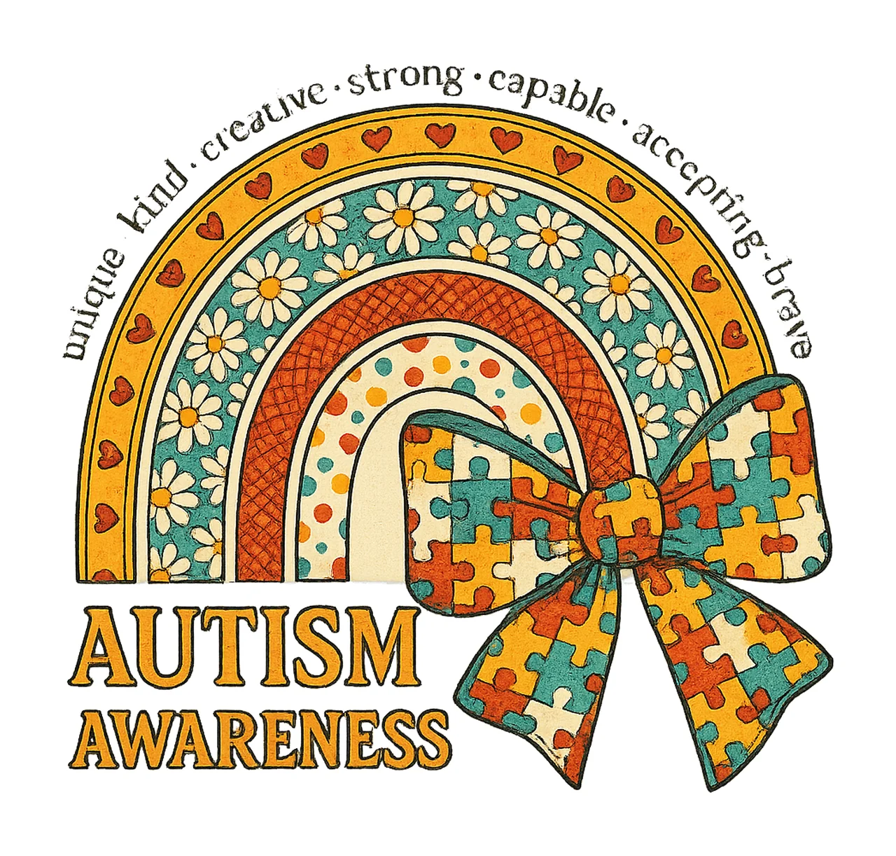 Autism Awareness Digital Sublimation Design Bow Friendship