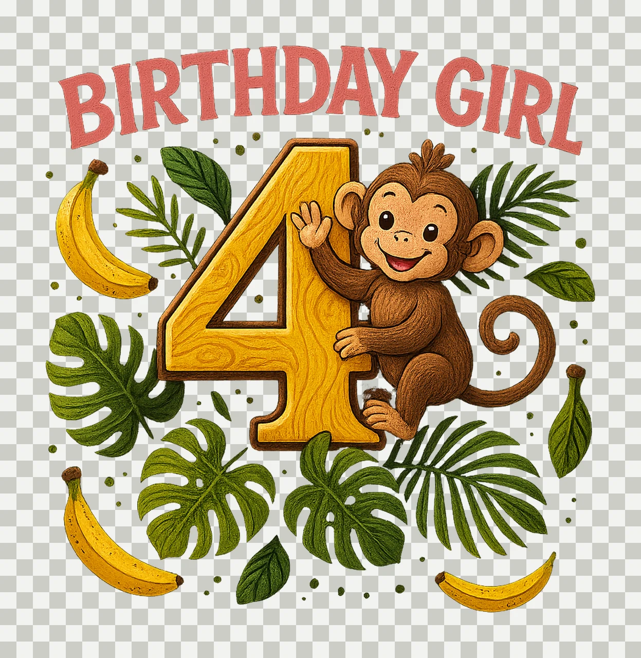 Monkey Birthday Girl Shirt Jungle Theme Custom Age Design transparency and detail preview thumbnail