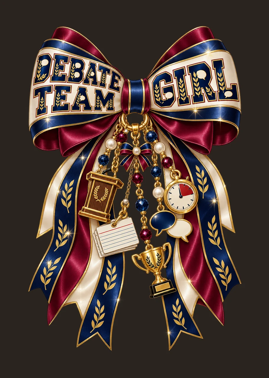 Debate Team Girl Bow Charm PNG, Coquette Ribbon Sublimation, Transparent Digital Download contrast preview thumbnail