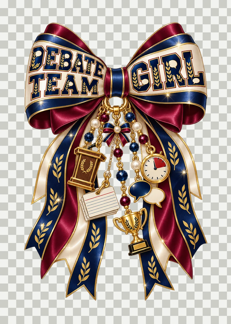 Debate Team Girl Bow Charm PNG, Coquette Ribbon Sublimation, Transparent Digital Download transparency and detail preview thumbnail