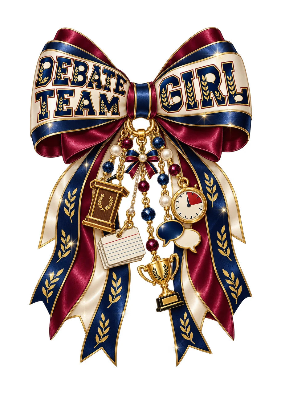 Debate Team Girl Bow Charm PNG, Coquette Ribbon Sublimation, Transparent Digital Download