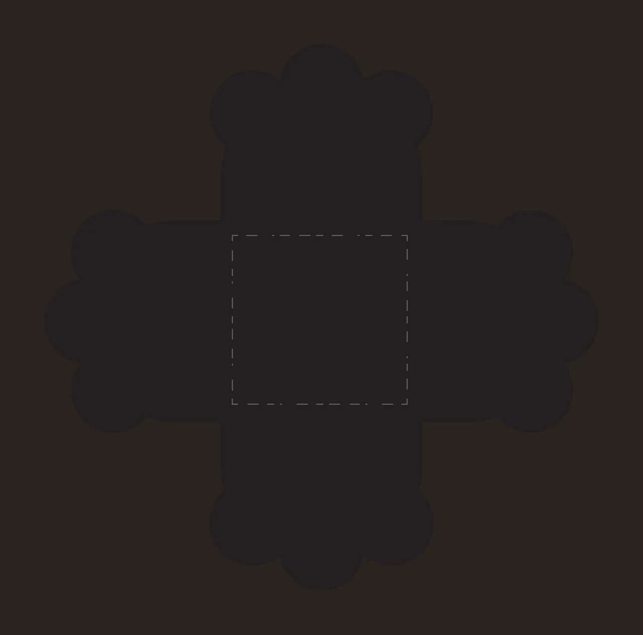 Black cross-shaped die-cut template Illustration with black cross shape, scalloped edges and dashed square center contrast preview thumbnail