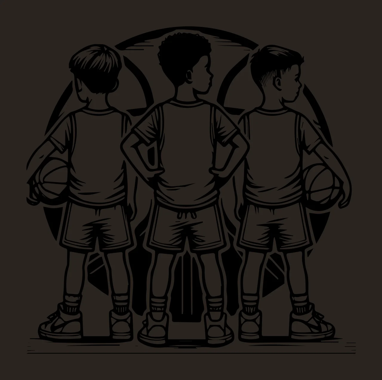 Player Three Basketball Players In Circular Frame standing contrast preview thumbnail