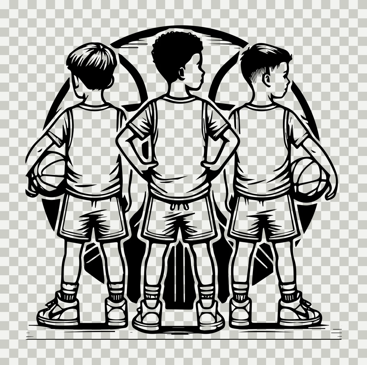 Player Three Basketball Players In Circular Frame standing transparency and detail preview thumbnail