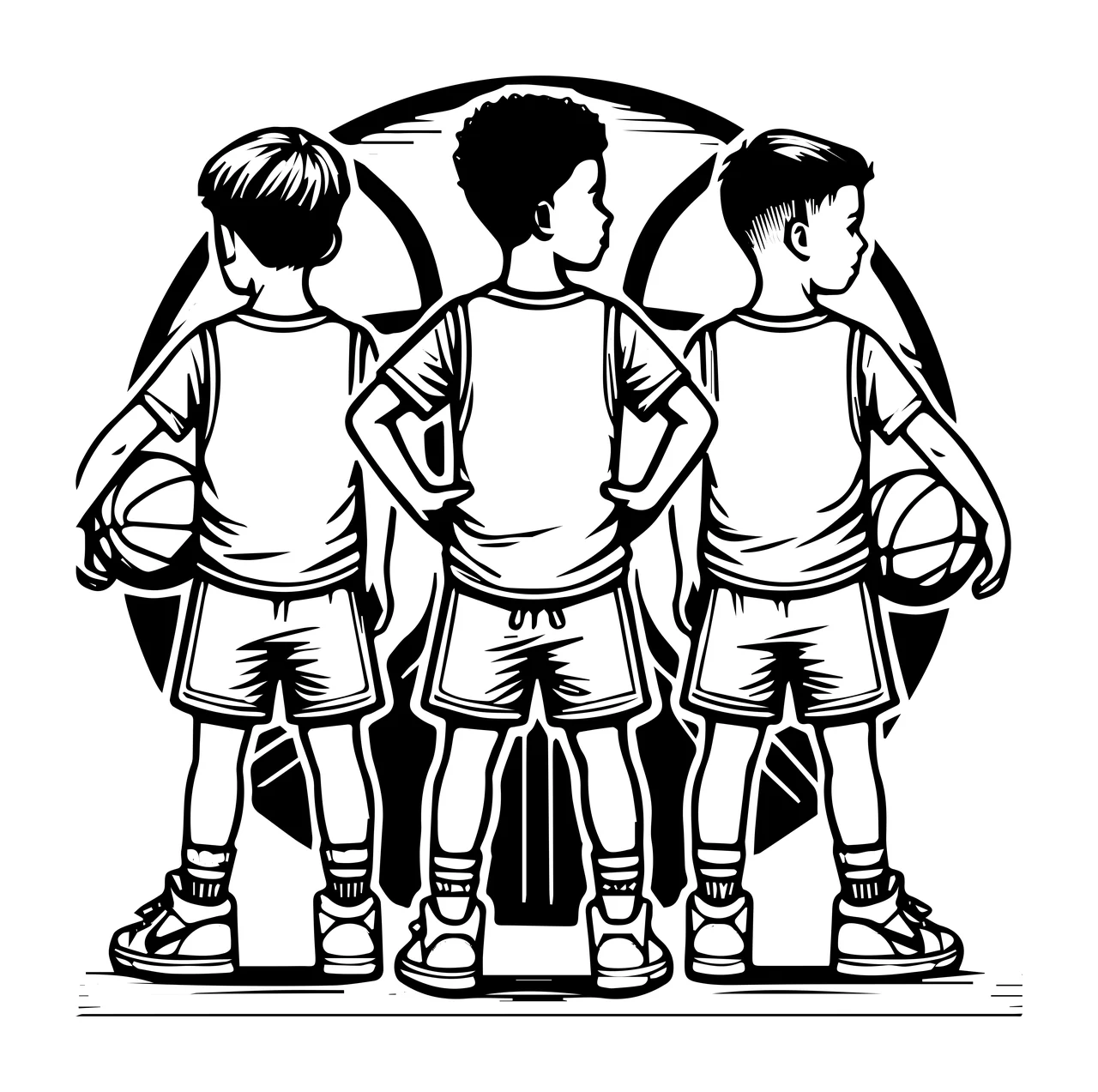 Player Three Basketball Players In Circular Frame standing
