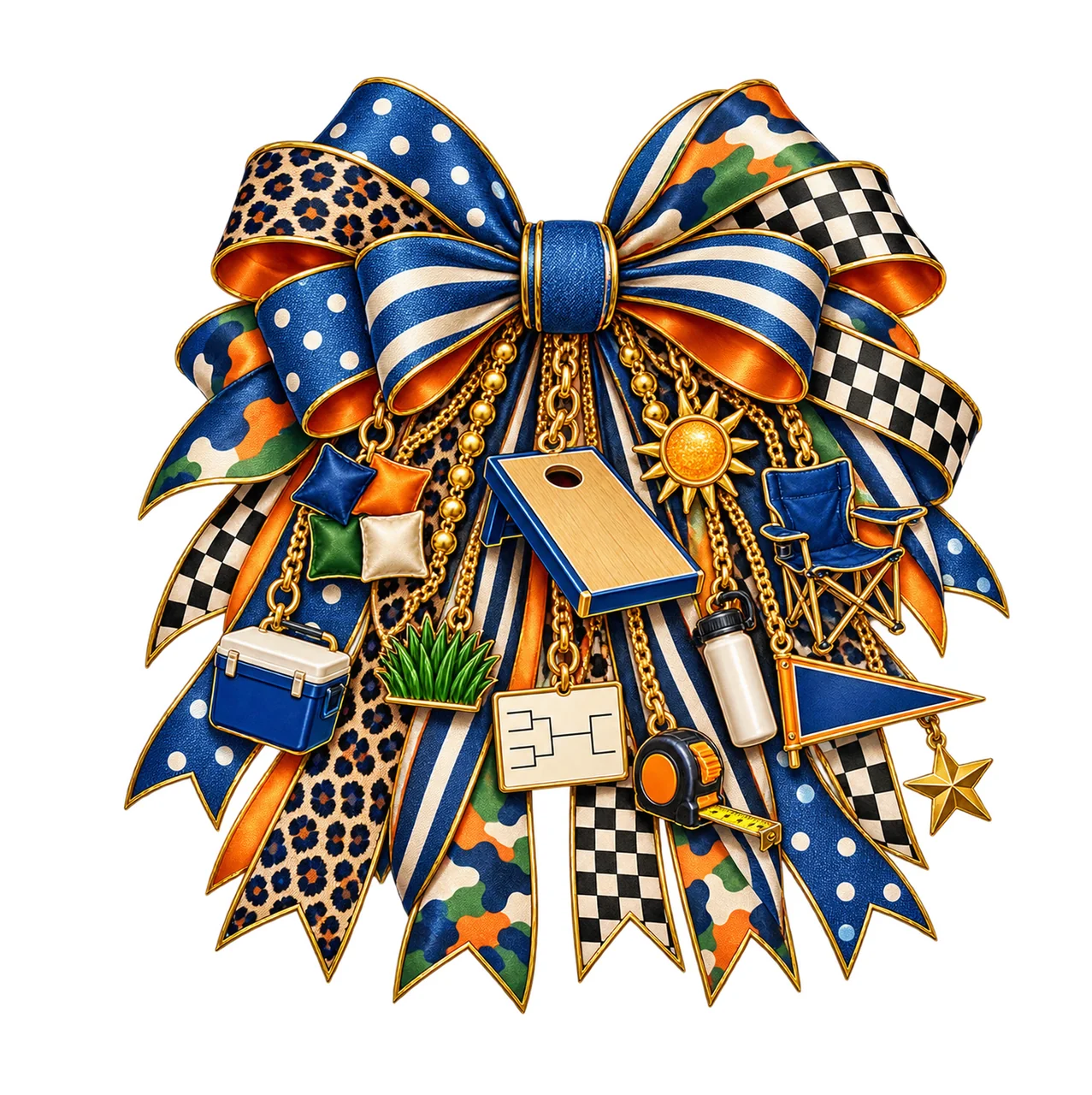 Cornhole Player Bow Charm PNG, Gold Chain Charms, Transparent Sublimation Design, Digital Download