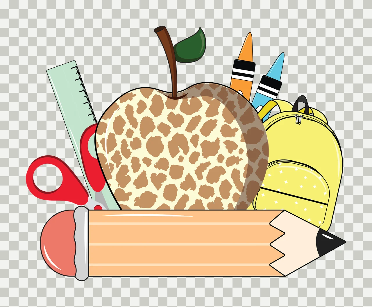 Leopard Print Apple School Supplies pencil ruler scissors transparency and detail preview thumbnail