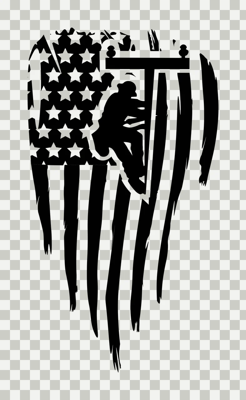 Utility Worker Silhouette On Flag climbing pole black infrastructure transparency and detail preview thumbnail