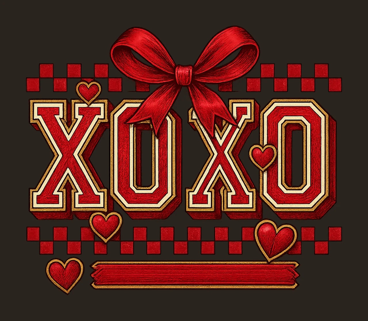 Retro XOXO Checkered Coquette Valentines Varsity Design Cute contrast preview thumbnail