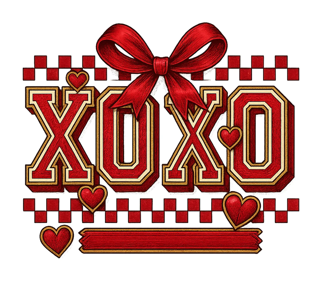 Retro XOXO Checkered Coquette Valentines Varsity Design Cute
