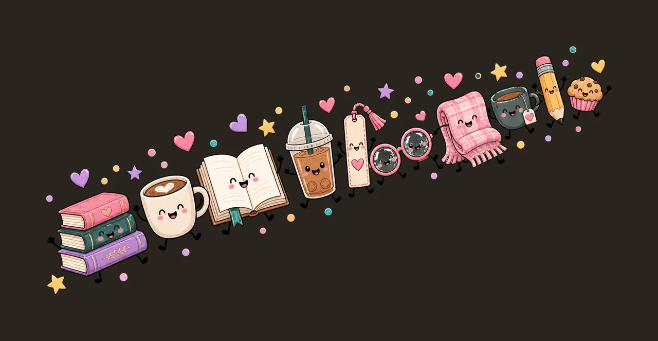 Books and Coffee Characters Doodle Cute Happy Variation F contrast preview thumbnail