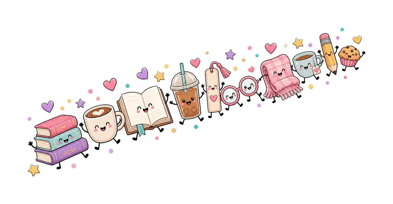Books and Coffee Characters Doodle Cute Happy Variation F