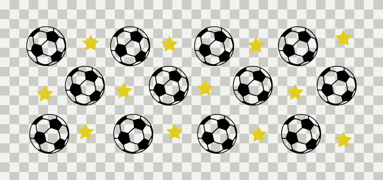 Soccer ball and star pattern Illustration with soccer balls, yellow stars, Flat pattern and Studio in black and white transparency and detail preview thumbnail