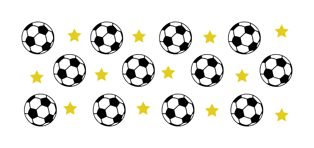 Soccer ball and star pattern Illustration with soccer balls, yellow stars, Flat pattern and Studio in black and white