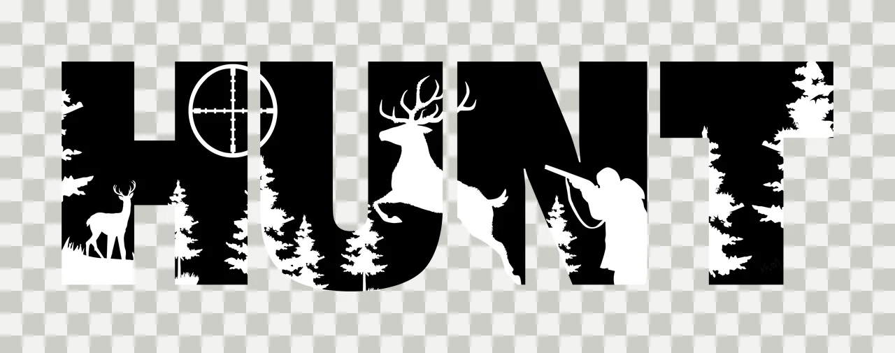 Hunt Text With Woodland Silhouette word standing deer forest transparency and detail preview thumbnail