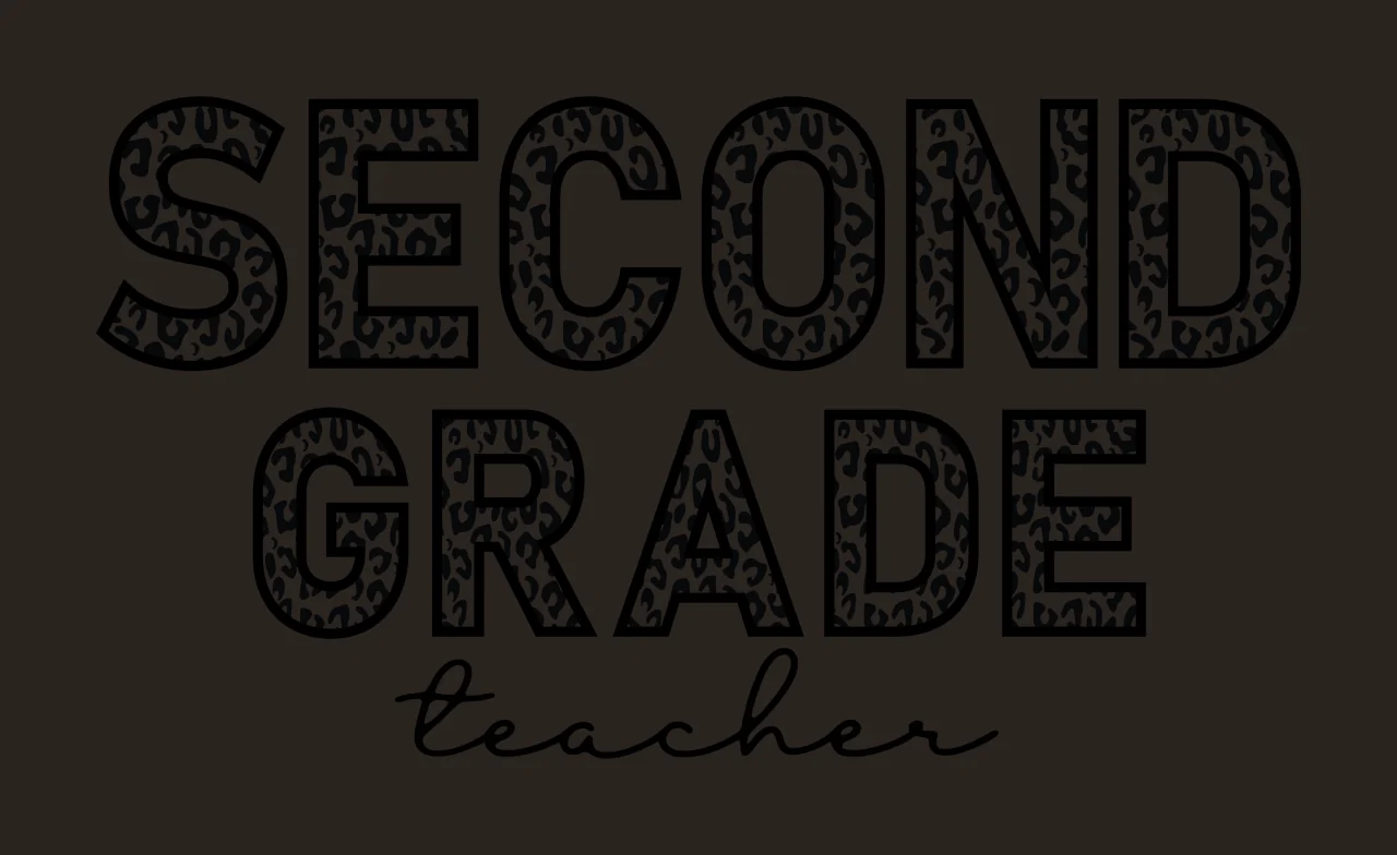 SECOND GRADE teacher Typography Design with leopard print pattern inside letters and black outline in white contrast preview thumbnail