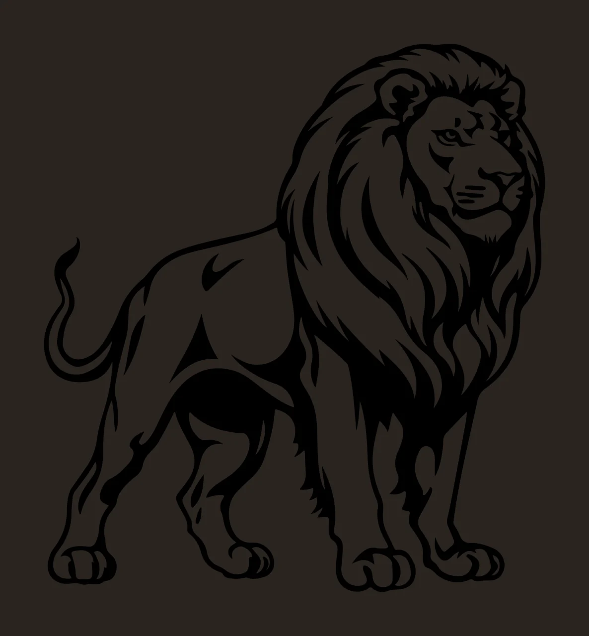 Lion Standing Illustration In Black Ink mane tail line drawing contrast preview thumbnail