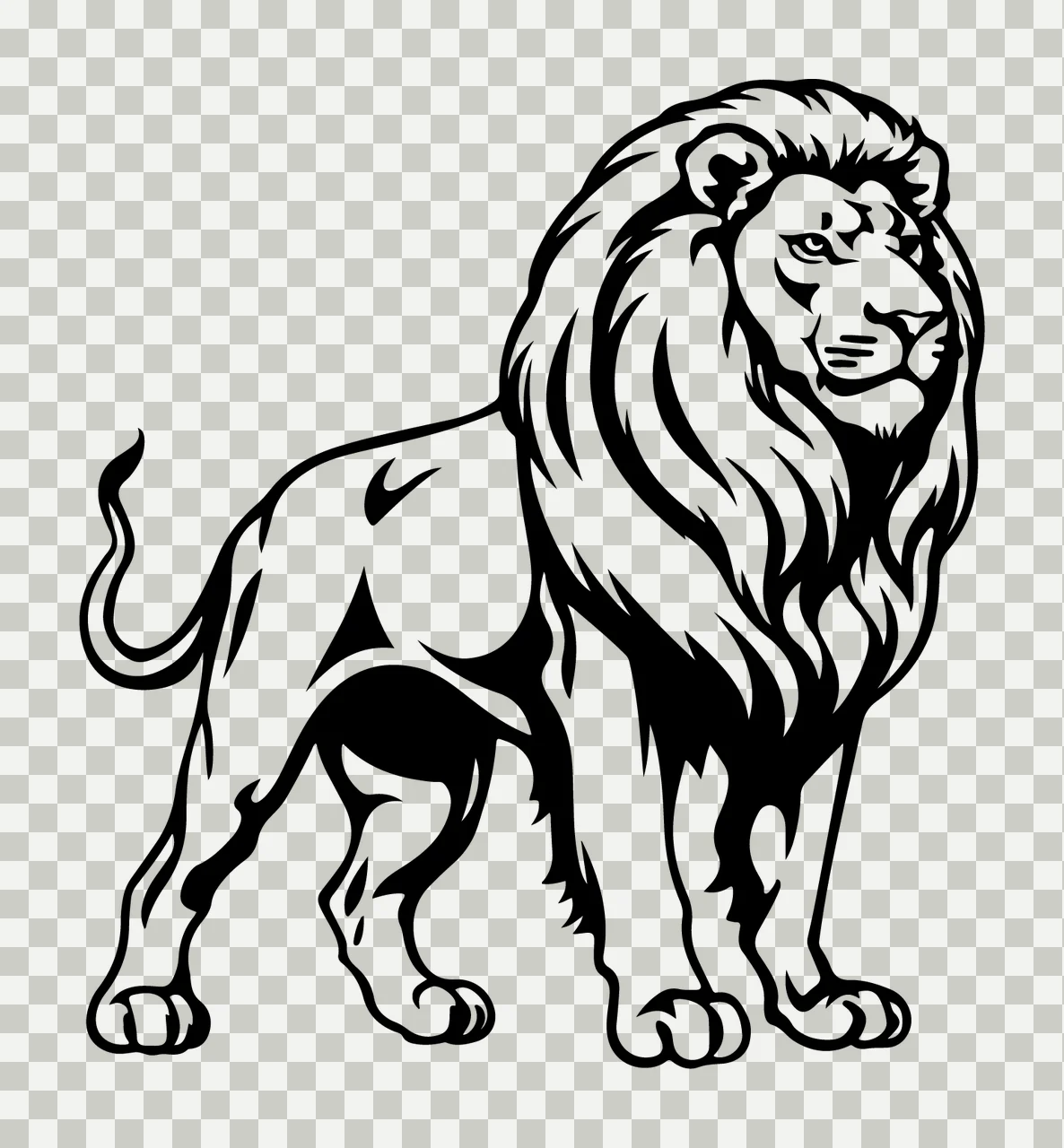 Lion Standing Illustration In Black Ink mane tail line drawing transparency and detail preview thumbnail