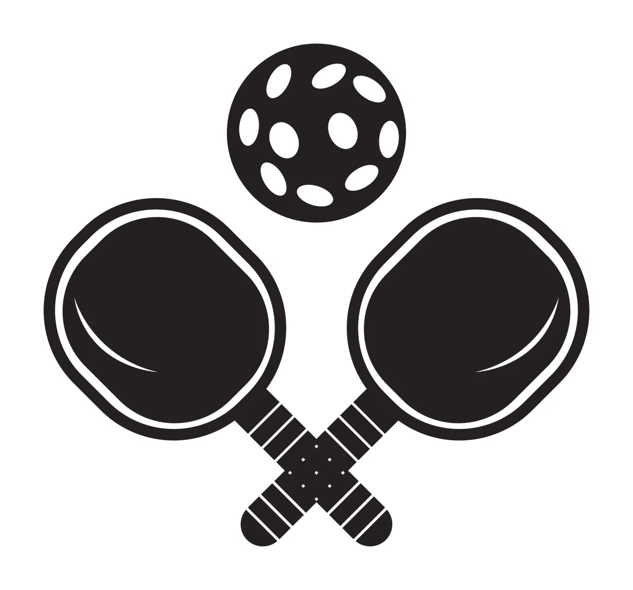 Crossed Paddles With Ball Silhouette black white sport and