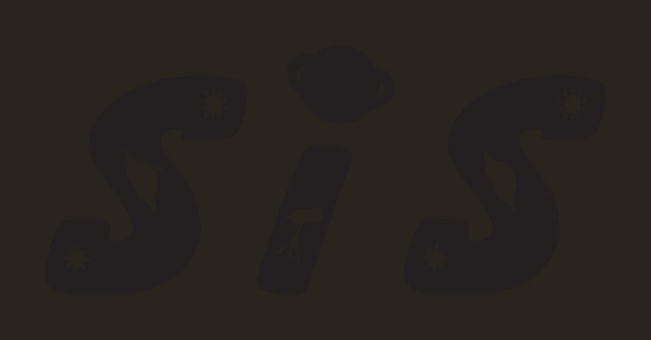 SIS SIS space typography with letter S, ringed planet, rocket ship and telescope in black and white contrast preview thumbnail