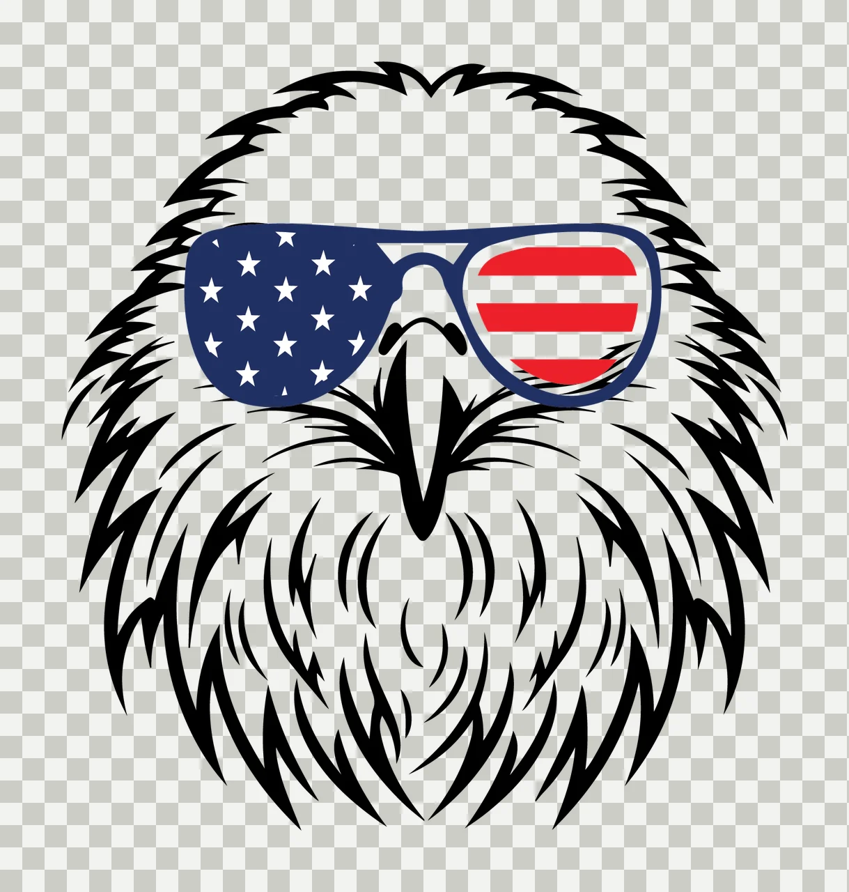 Eagle Head Wearing Mismatched Sunglasses line art black white transparency and detail preview thumbnail