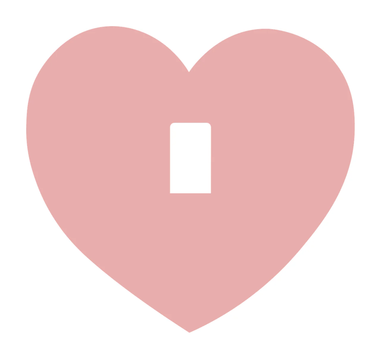 Light pink heart icon Illustration with heart shape, vertical cutout and rectangle shape in white