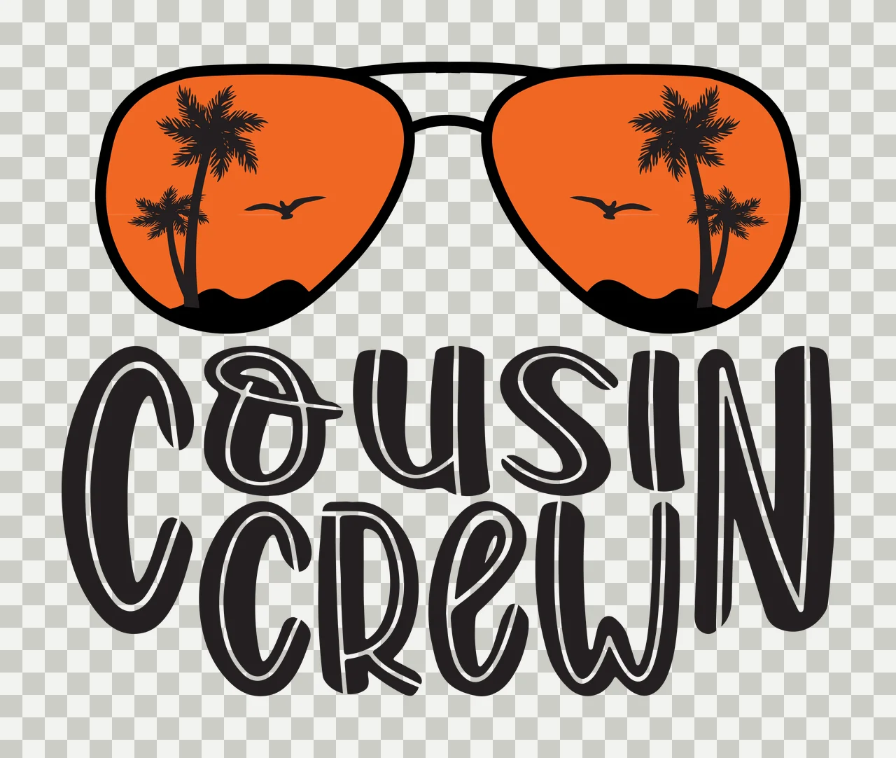 Cousin Crew Text With Aviator Sunglasses wearing black white transparency and detail preview thumbnail