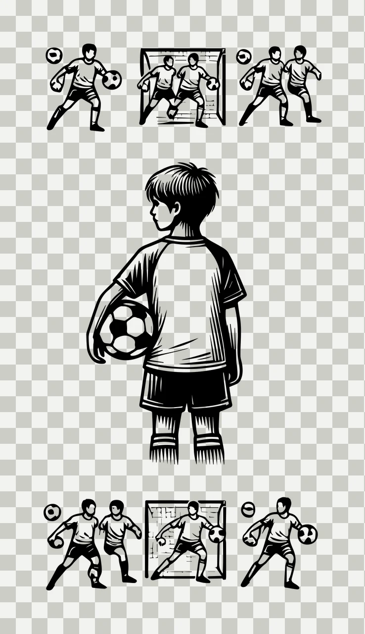 Soccer Ball Player Child Holding With Vignettes players engraving transparency and detail preview thumbnail