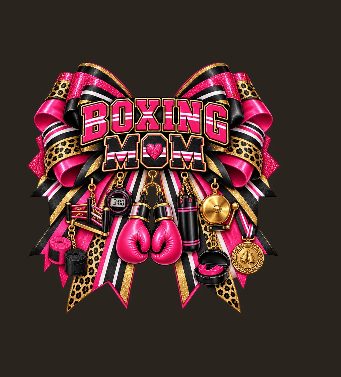 Boxing Mom Bow Charm PNG, Patterned Varsity Mom Ribbon Clipart, Transparent Sublimation Digital Download contrast preview thumbnail