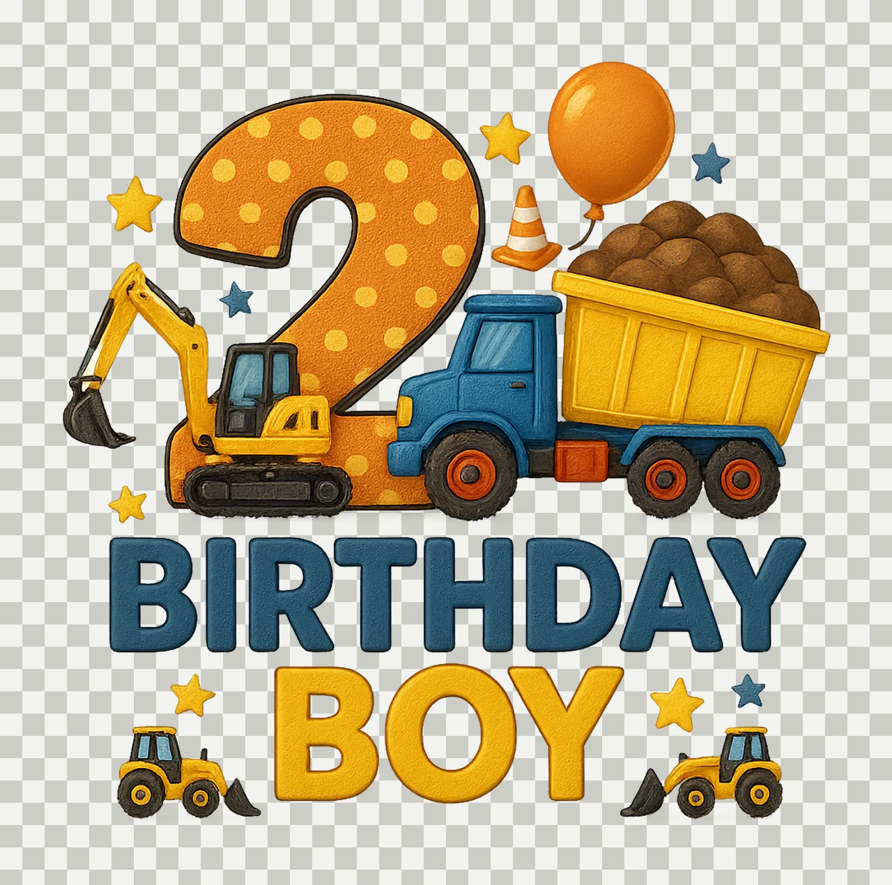 Construction Dump Truck 2nd Birthday Iron On Transfer transparency and detail preview thumbnail