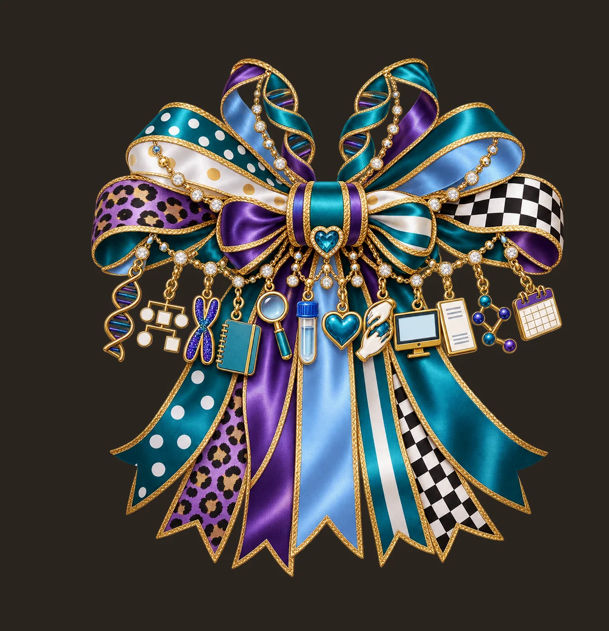 Genetic Counselor Bow Charm PNG, Gold Chain Charms, Transparent Sublimation Design, Digital Download contrast preview thumbnail