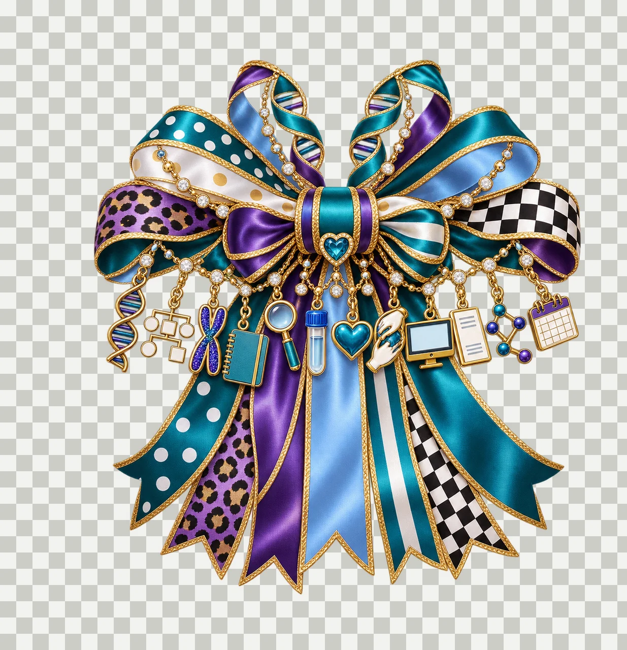 Genetic Counselor Bow Charm PNG, Gold Chain Charms, Transparent Sublimation Design, Digital Download transparency and detail preview thumbnail