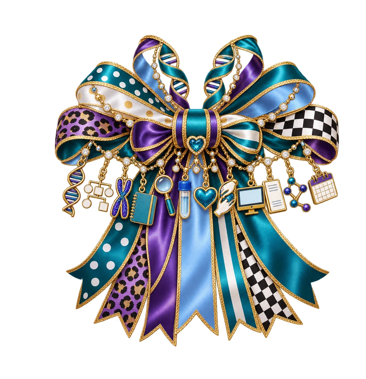 Genetic Counselor Bow Charm PNG, Gold Chain Charms, Transparent Sublimation Design, Digital Download