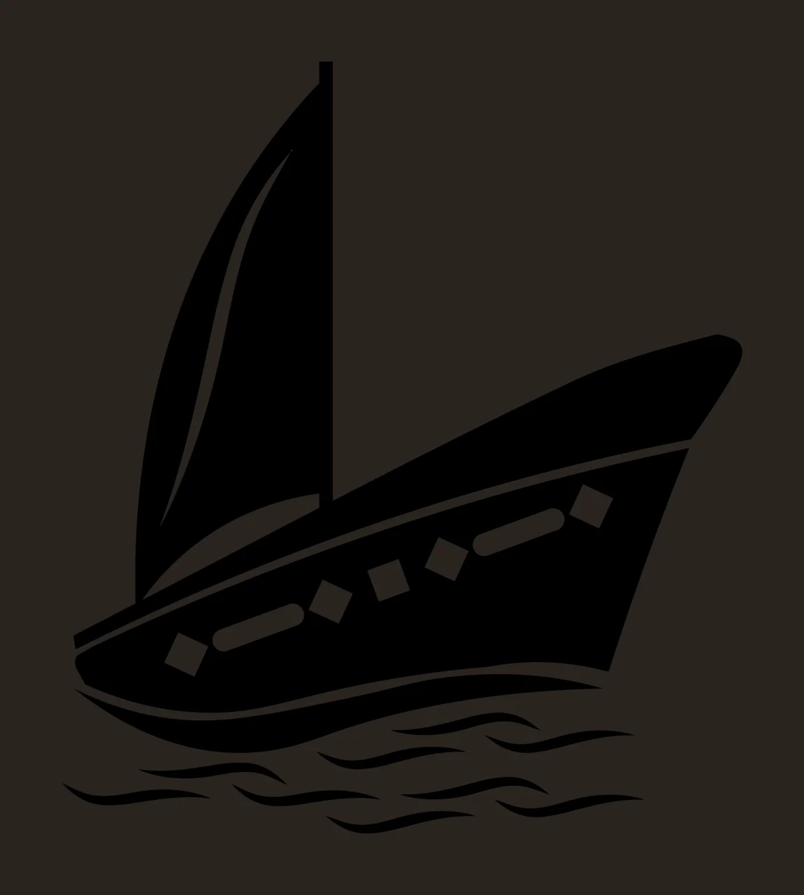Yacht Sailing With Sail And Waves In Black contrast preview thumbnail
