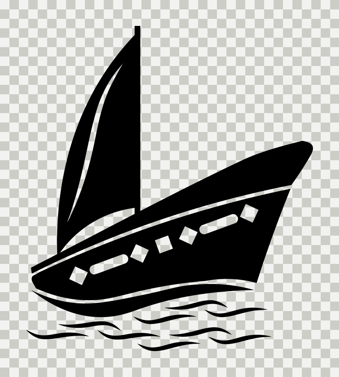 Yacht Sailing With Sail And Waves In Black transparency and detail preview thumbnail