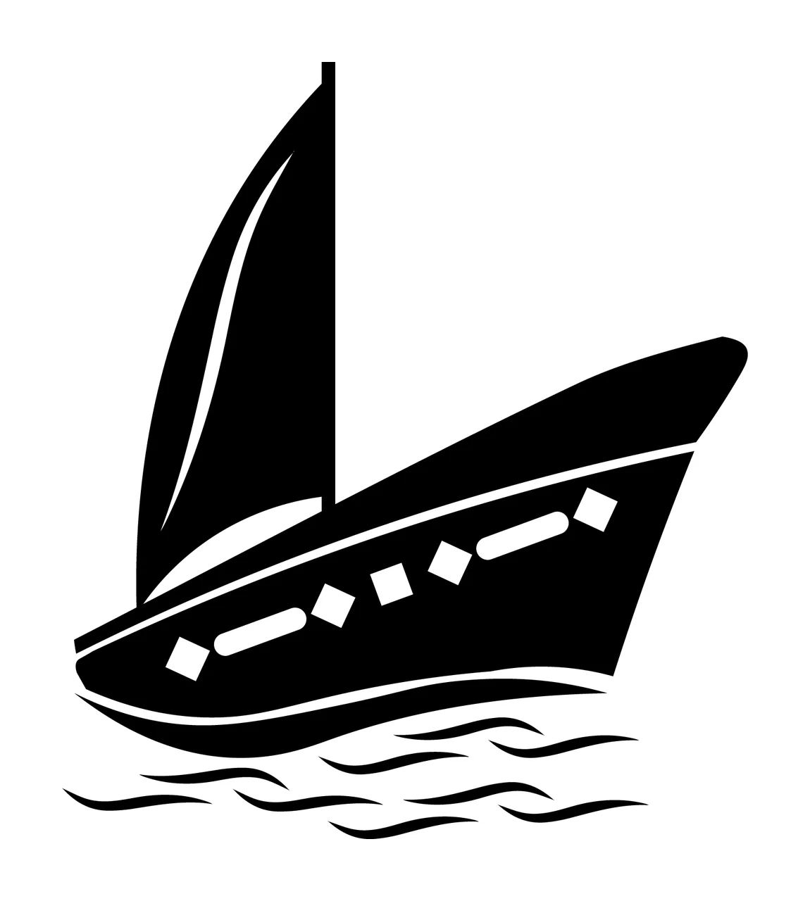 Yacht Sailing With Sail And Waves In Black